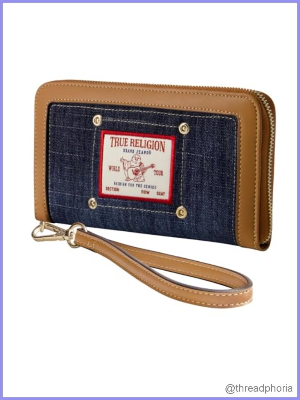 Zip-Around Mini Wristlet Wallet Faux Leather Trim Cotton Polyester
